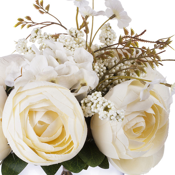 Beige Silk Peony and Hydrangea Flower Arrangement in Clear Glass Vase With Faux Water Beige Silk Peony and Hydrangea Flower Arrangement in Clear Glass Vase With Faux Water