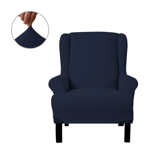Dark Blue Ultra Soft Stretch Fabric  Wing Chair  Slipcover 