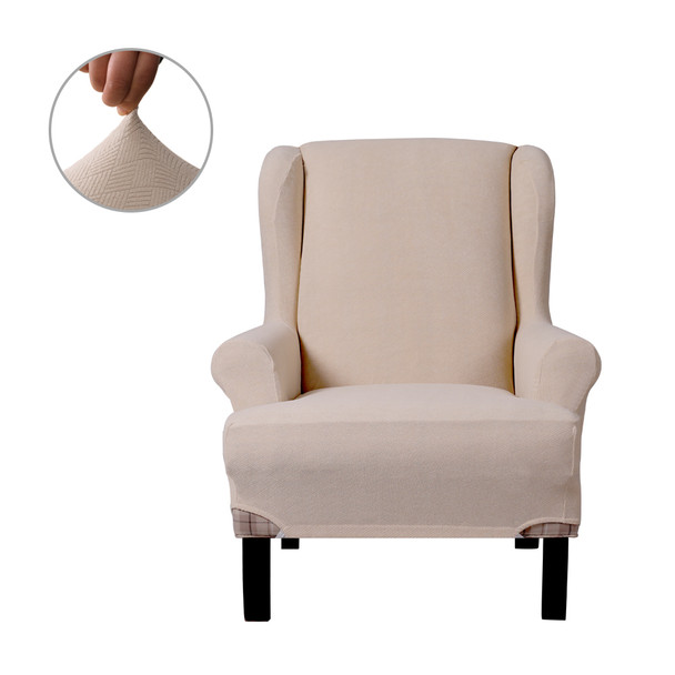 Ivory White Ultra Soft Stretch Fabric Wing Chair Slipcover Ivory White Ultra Soft Stretch Fabric Wing Chair Slipcover