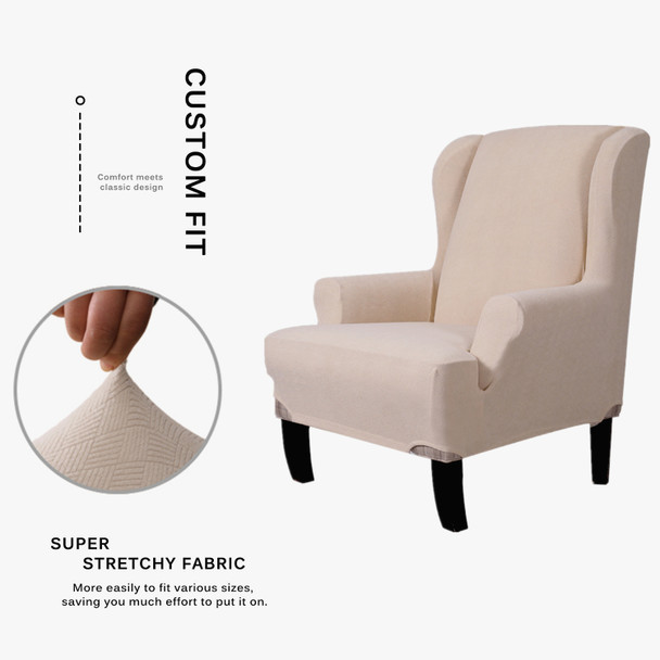 Ivory White Ultra Soft Stretch Fabric Wing Chair Slipcover Ivory White Ultra Soft Stretch Fabric Wing Chair Slipcover