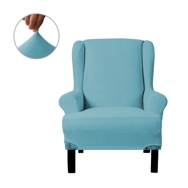 Steel Blue Ultra Soft Stretch Fabric Wing Chair Slipcover Steel Blue Ultra Soft Stretch Fabric Wing Chair Slipcover