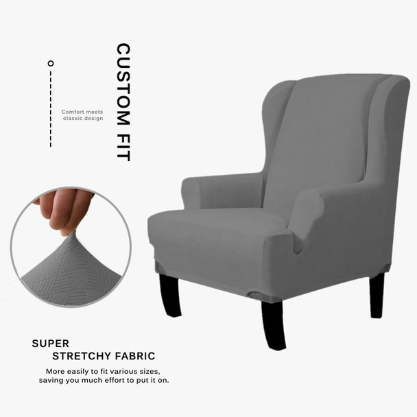 Grey Ultra Soft Stretch Fabric Wing Chair Slipcover Grey Ultra Soft Stretch Fabric Wing Chair Slipcover