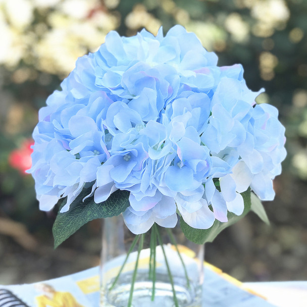 Azure Silk Hydrangea Flower Arrangement in Glass Vase With Faux Water