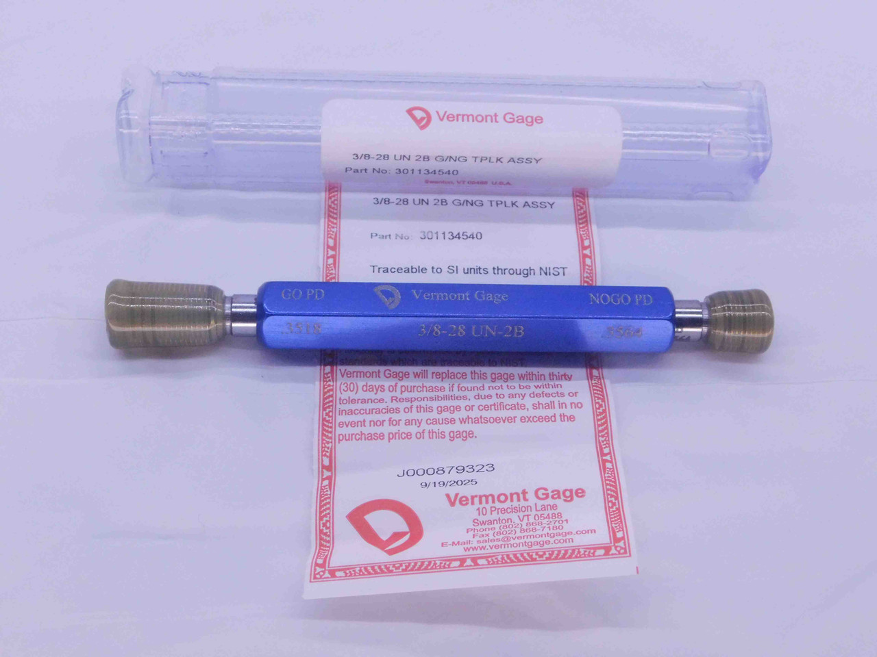 Vt 375 NEW 3/8 28 UN 2B VERMONT THREAD PLUG GAGE .375 GO NO GO P.D.'S = .3518 ...