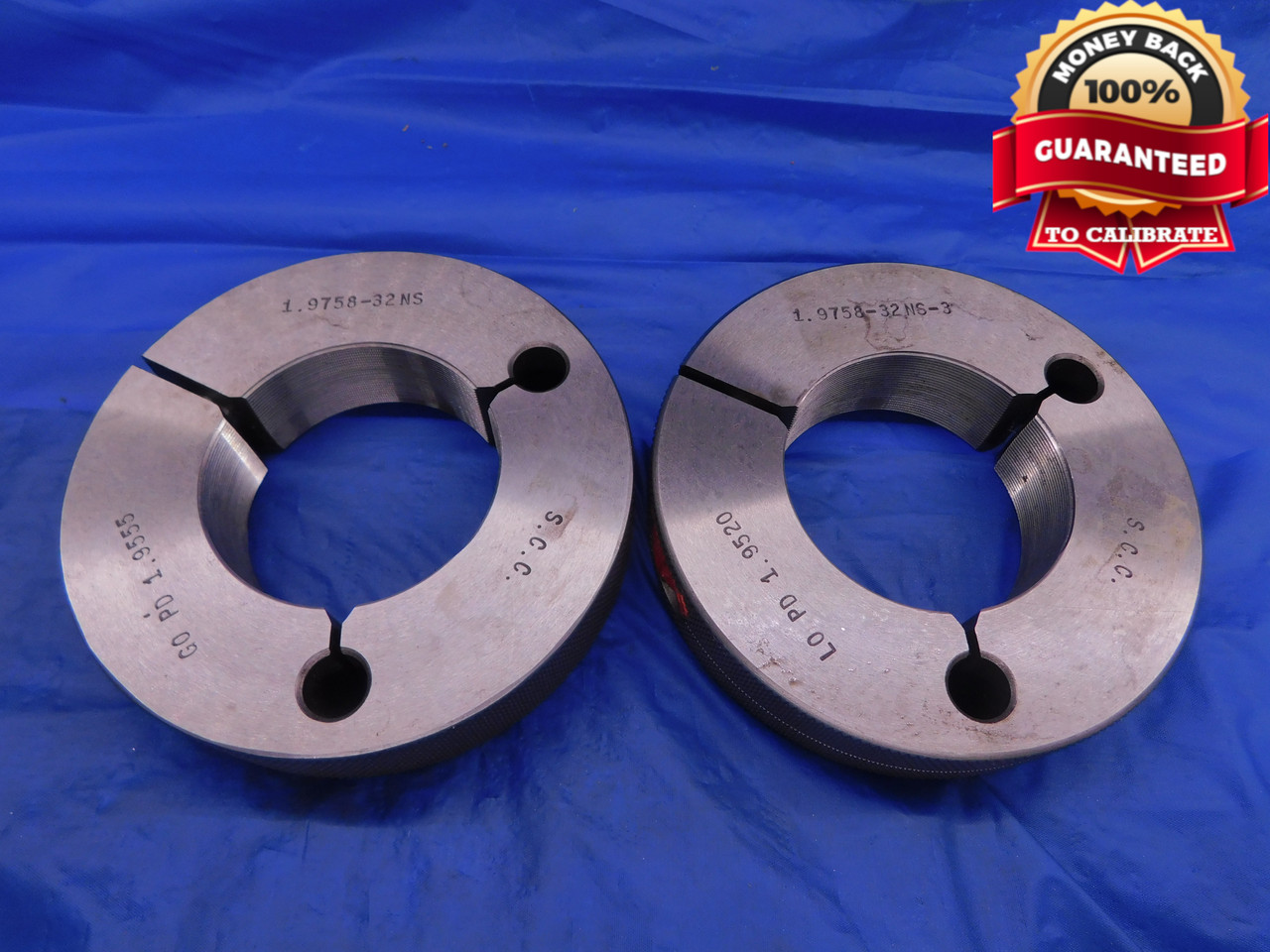 1.9758 32 NS 3 THREAD RING GAGES GO NO GO P.D.'S = 1.9555 & 1.9520 INSPECTION DW13088AG1 M