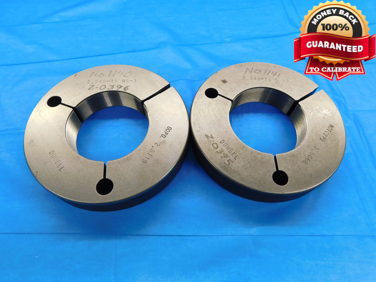 2.548 18 NS 3 N13 LOCKNUT THREAD RING GAGES GO NO GO P.D.'S = 2.5119 & 2.5068 DW16027RD M