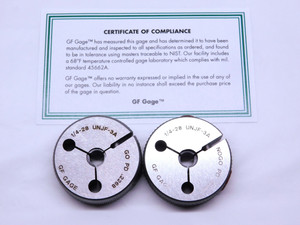 NEW 1/4 28 UNJF 3A THREAD RING GAGES .25 .250 GO NO GO P.D.'S = .2268 & .2243 - CH2511GFG