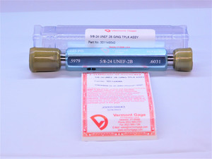 NEW 5/8 24 UNEF 2B VERMONT THREAD PLUG GAGE .625 GO NO GO P.D.'S = .5979 & .6031 - MS6736VTG