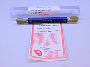 NEW 1/4 28 UNF 3B VERMONT THREAD PLUG GAGE .25 GO NO GO P.D.'S = .2268 & .2300 - MS6740VTG