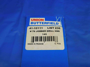 10PCS UNION BUTTERFIELD 0.0145 O.D. HSS JOBBER LENGTH TWIST DRILL BIT .0145 #79 - HS1427BW2
