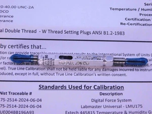 CERTIFIED 4 40 UNC 2A SET THREAD PLUG GAGE #4 .112 GO NO GO PDS= .0950 & .0925 - DW25303TLC