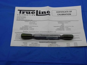 CERTIFIED 7/16 28 UNF 2A SET THREAD PLUG GAGE .4375 GO NO GO PDS= .4132 & .4096 - DW25379TLC