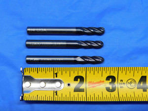 3 pcs 1/4" OD BALL NOSE SOLID END MILLS REGROUND LOC 3/4" SHANK 1/4" .250 GARR  - BS0851AY3