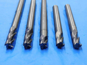 5pc LOT REGROUND 3/8 O.D. CARBIDE END MILLS CORNER RADIUS EXTRA LONG .375 GARR - RB2281AY3