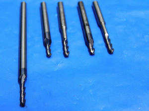 LOT OF 5 .078 - .095" O.D. REGROUND SOLID CARBIDE BALL NOSE END MILLS 1/8" SHANK - BS0899AY3