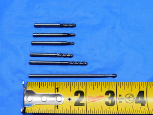 6pcs .095 - .124" OD 3/16 - 5/8" LOC REGROUND SOLID CARBIDE BALL NOSE END MILLS  - BS0900AY3