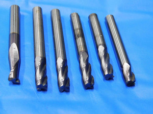 LOT OF 6 GARR 1/4" O.D. REGROUND SOLID CARBIDE ENDMILLS 3/8" - 3/4" LOC .250 - BS1267AY3