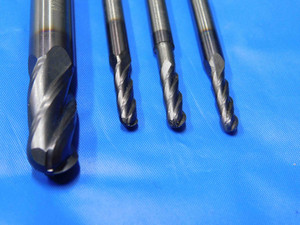 LOT OF 4 GARR 9/64"- 3/8" O.D. BALL NOSE SOLID CARBIDE END MILLS 37/64"-7/8" LOC - BS1274AY3