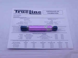 CERTIFIED 9/16 24 UNEF 3B THREAD PLUG GAGE .5625 GO NO GO PD'S = .5354 & .5392 - DW26466TLC