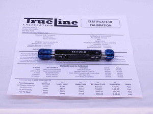 CERTIFIED 5/8 11 UNC 2B THREAD PLUG GAGE .625 GO NO GO P.D.'S = .5660 & .5732 - DW26468TLC