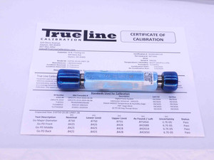 CERTIFIED 7/8 20 UNEF 2B THREAD PLUG GAGE .875 GO NO GO P.D.'S = .8425 & .8482 - DW26511TLC