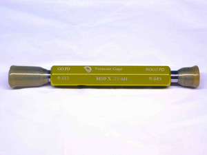 NEW M10 X .75 6H VERMONT THREAD PLUG GAGE 10 0.75 GO NO GO PD'S = 9.513 & 9.645 - MS6839VTG