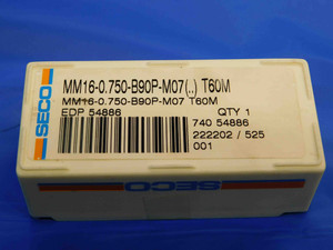 1pc NEW SECO MM16-0.750-B90P-M07-T60M T60M TIN COATED CARBIDE MINIMASTER INSERT - CB2751BR3