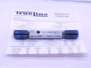 CERTIFIED 7/8 14 UNF 3A SET THREAD PLUG GAGE .875 GO NO GO PD'S = .8286 & .8245 - DW26972TLC
