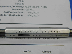 CERTIFIED 5/16 32 UNEF 2A SET THREAD PLUG GAGE .3125 GO NO GO = .2912 & .2880 - DW28157TLC
