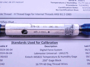 CERTIFIED 3/8 16 UNC 3B STI HELICOIL THREAD PLUG GAGE .375 GO NOGO = .4156 .4189 - DW28216TLC