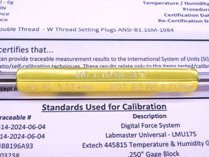 CERTIFIED M6 X 1 6g SET THREAD PLUG GAGE 6 1.0 GO NO GO P.D.'S = 5.324 & 5.212 - DW28340TLC