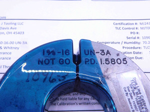 CERTIFIED 1 5/8 16 UN 3A THREAD RING GAGES 1.625 GO NO GO PDS= 1.5844 & 1.5805 - DW28580TLC