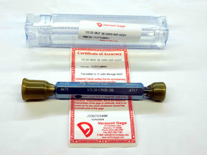 NEW 1/2 20 UNJF 3B VERMONT THREAD PLUG GAGE .5 GO NO GO P.D.'S = .4675 & .4717 - JC4345VTG