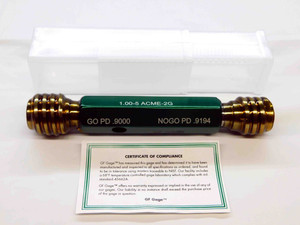 NEW 1" 5 ACME 2G THREAD PLUG GAGE 1.0 5. GO NO GO P.D.'S = .9000 & .9194 CHECK - JC4362GFG