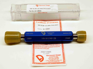 NEW 5/8 18 UNF 2B VERMONT THREAD PLUG GAGE .625 GO NO GO P.D.'S = .5889 & .5949 - DW29237VTG
