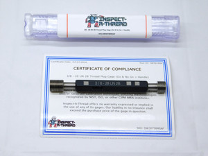 NEW 3/8 28 UN 2B THREAD PLUG GAGE .375 .3750 GO NO GO P.D.'S = .3518 & .3564 - DW30758MSAF