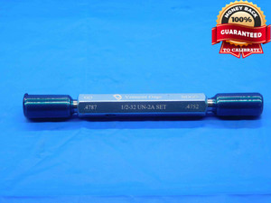 1/2 32 UN 2A VERMONT SET THREAD PLUG GAGE .5 .50 GO NO GO P.D.'S = .4787 & .4752 - DW30761BN4 1/2 32 UN 2A VERMONT SET THREAD PLUG GAGE .5 .50 GO NO GO P.D.'S = .4787 & .4752 - DW30761BN4