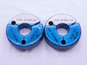 1" 18 UNS 2A THREAD RING GAGES 1.0 1.00 1.000 GO NO GO P.D.'S = .9625 & .9578 - DW30816LVR