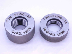NEW 1 3/4 5 UNC 2A SOLID THREAD RING GAGES 1.75 5 GO NO GO PDS= 1.6174 & 1.6085 - DW31504MSAF