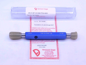 NEW 3/8 24 UNF 2B VERMONT THREAD PLUG GAGE .375 GO NO GO P.D.'S = .3479 & .3528 - DW31626VTG