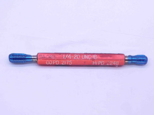 1/4 20 UNC 1B LEFT HAND THREAD PLUG GAGE .25 GO NO GO P.D.'S = .2175 & .2248 - DW31728OB4