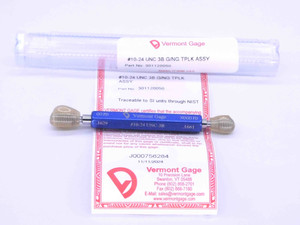 NEW 10 24 UNC 3B VERMONT THREAD PLUG GAGE #10 .190 GO NO GO PD'S = .1629 & .1661 - DW31945VTG