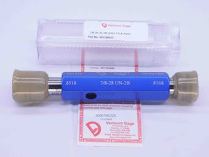 NEW 7/8 28 UN 2B VERMONT THREAD PLUG GAGE .875 GO NO GO P.D.'S = .8518 & .8568 - DW32047VTG