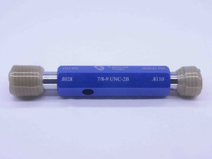 NEW 7/8 9 UNC 2B VERMONT THREAD PLUG GAGE .875 GO NO GO P.D.'S = .8028 & .8110 - DW32324VTG