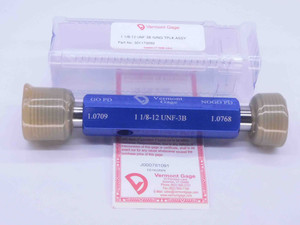 NEW 1 1/8 12 UNF 3B VERMONT THREAD PLUG GAGE 1.125 GO NO GO PDS= 1.0709 & 1.0768 - DW32335VTG