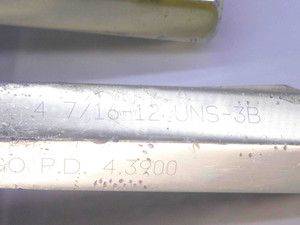 4 7/16 12 UNS 3B THREAD PLUG GAGE 4.4375 GO NO GO P.D.'S = 4.3834 & 4.3900 CHECK - DW32358CF4