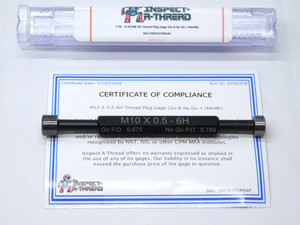 NEW M10 X .5 6H METRIC THREAD PLUG GAGE 10 0.5 GO NO GO P.D.'S = 9.675 & 9.789 - DW32371MSAF
