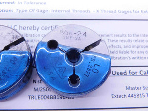 CERTIFIED 5/16 24 UNF 3A THREAD RING GAGES .3125 GO NO GO PD'S = .2854 & .2827 - DW32376TLC