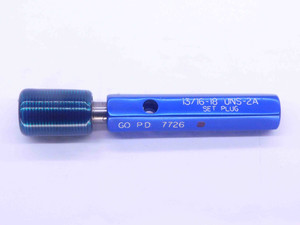 13/16 18 UNS 2A SPECIAL SET THREAD PLUG GAGE .8125 GO ONLY P.D. = .7726 CHECK - DW32800CT4