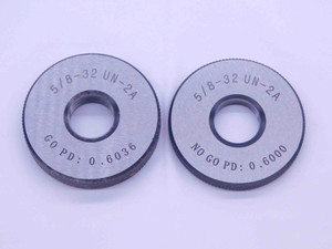 NEW 5/8 32 UN 2A SOLID THREAD RING GAGES .625 GO NO GO P.D.'S = .6036 & .6000 - DW33370MJ